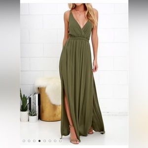 NWT Lulus Lost in Paradise Olive Green Maxi Dress